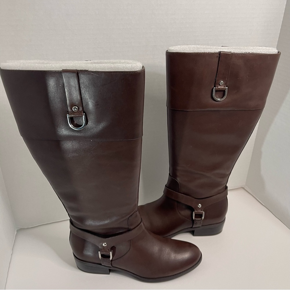 Lauren Ralph Lauren Mesa Brown Leather Riding Boots sz 7.5 wide calf